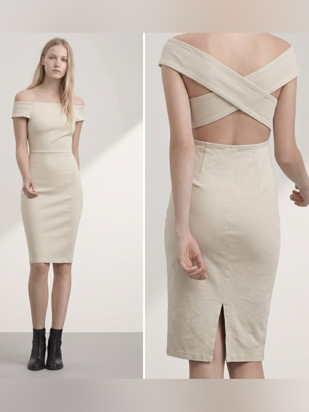 Aritzia Talula Vandell Cross Back Dress XS Tan Sheath Open Back